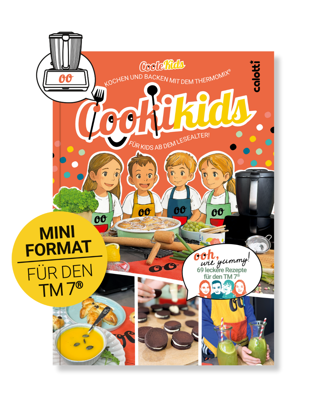 Cookikids TM7® SET Buch mit Schürze: Kochen und Backen mit dem Thermomix® TM7 (Mini Format DIN A5) für Kids ab dem Lesealter!