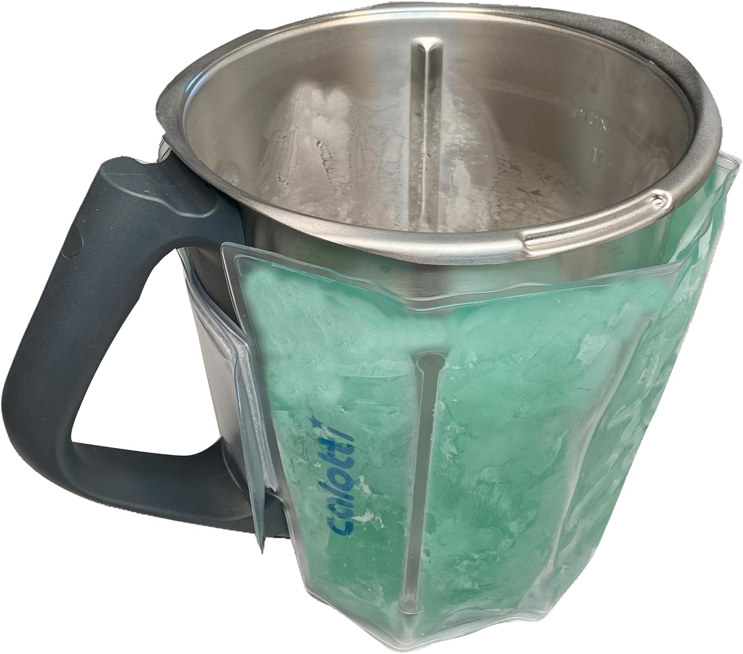 Calotti® COOL Many Deine Kühlmanschette für den Thermomix® Mixtopf TM6®,TM5® und TM31®. Einfach um den Mixtopf kletten und runterkühlen. Hält den Mixtopf eine Stunde kühl.