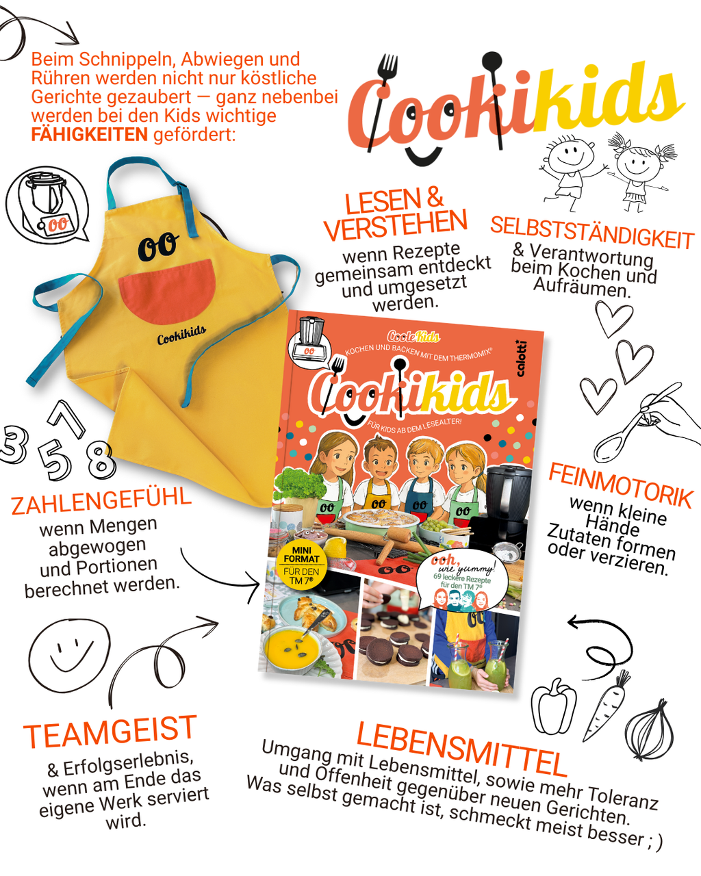 Cookikids TM7® SET Buch mit Schürze: Kochen und Backen mit dem Thermomix® TM7 (Mini Format DIN A5) für Kids ab dem Lesealter!