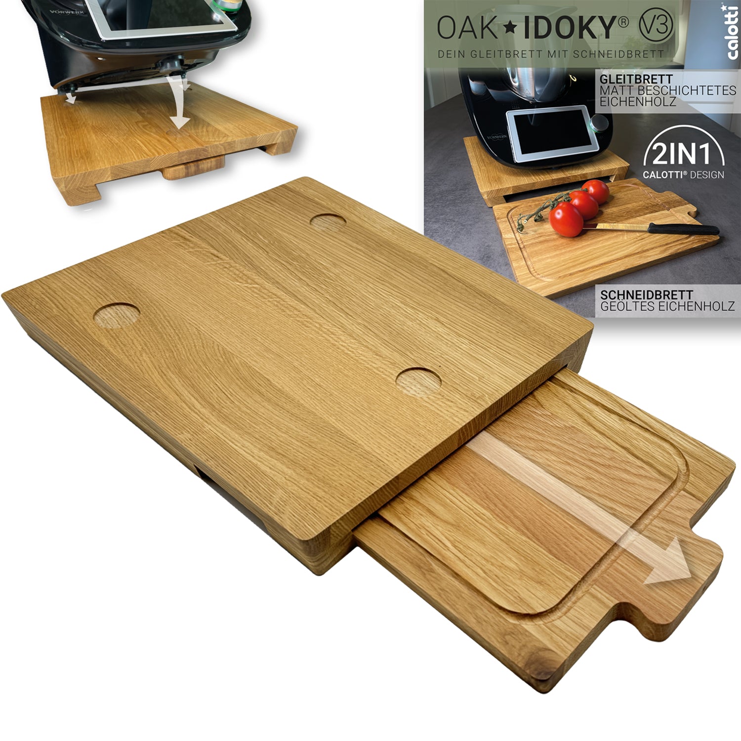 Calotti Oak Idoky Gleitbrett mit Schneidbrett fuer den Thermomix®