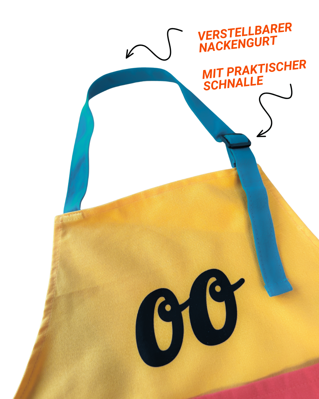 Cookikids Kinderschürze, Schürze, 100% Baumwolle, mit Tasche, verstellbarer Nackengurt. Passend zum Cookikids Kinderkochbuch für den Thermomix.