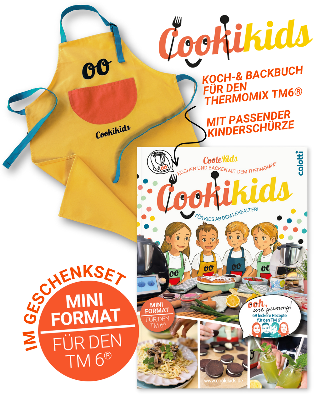 Cookikids TM6® SET Buch mit Schürze: Kochen und Backen mit dem Thermomix® (Mini Format DIN A5) für Kids ab dem Lesealter!