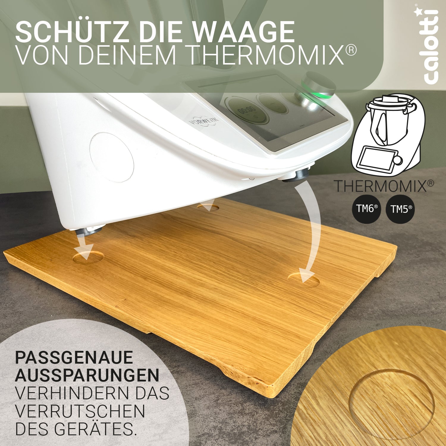 Calotti Gleitbrett für den Thermomix® aus Eichenholz